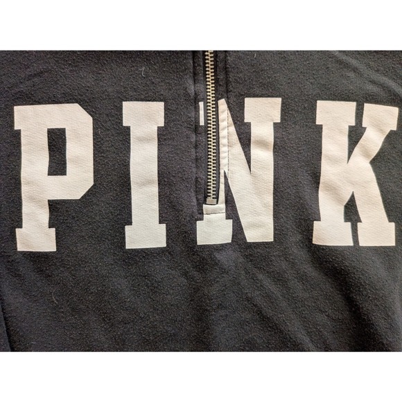 PINK Victoria's Secret Logo Quarter Zip Gray Sweatshirt Front Pocket Y2K Size XS - Picture 3 of 9